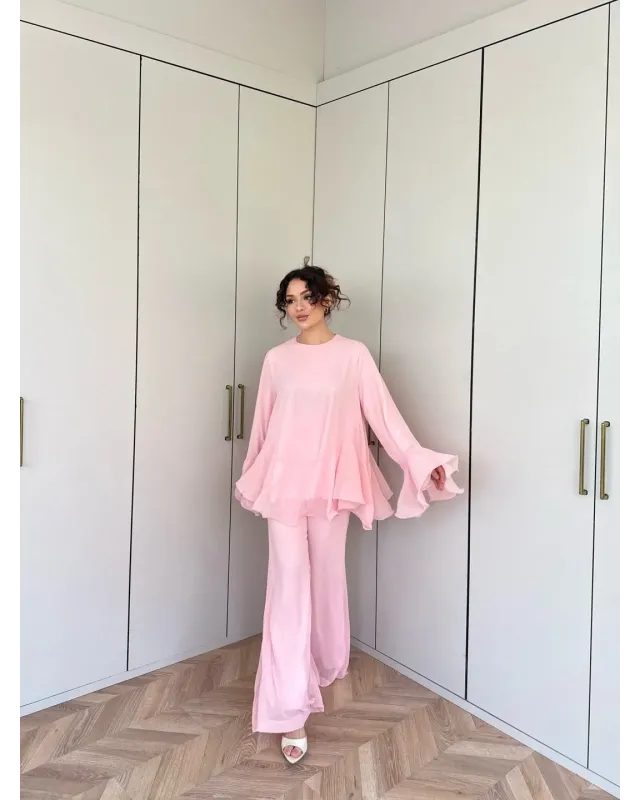 Soft Pink Layered Chiffon Set
