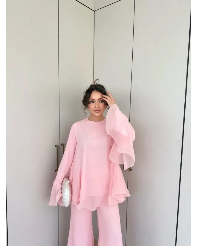 Soft Pink Layered Chiffon Set