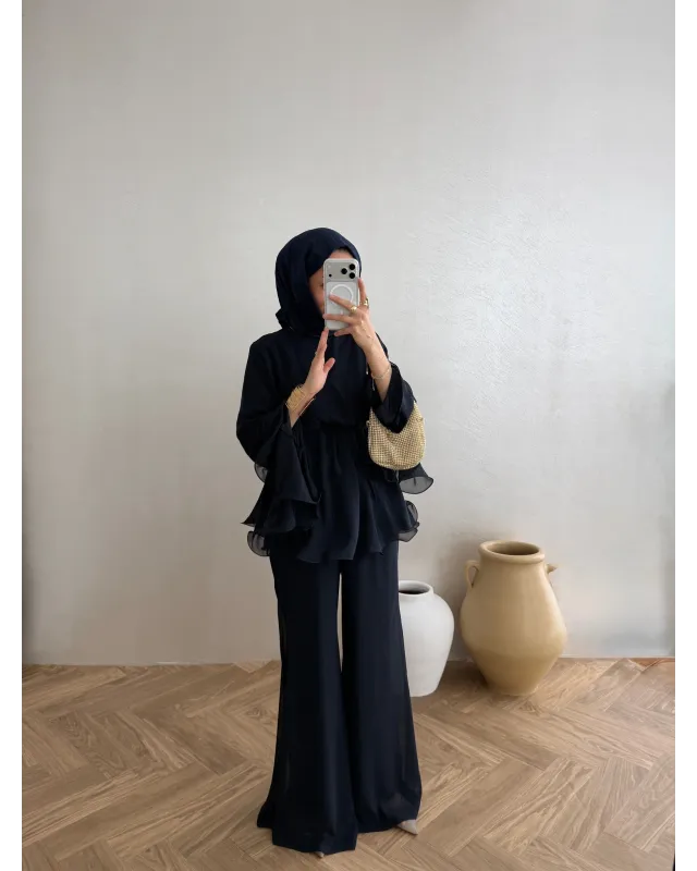 Navy Blue Layered Chiffon Set