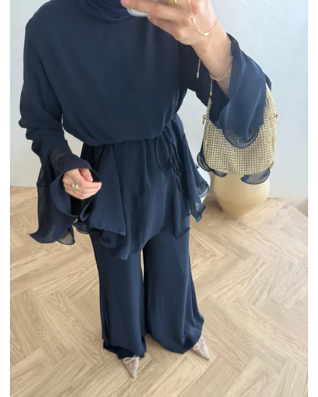 Navy Blue Layered Chiffon Set