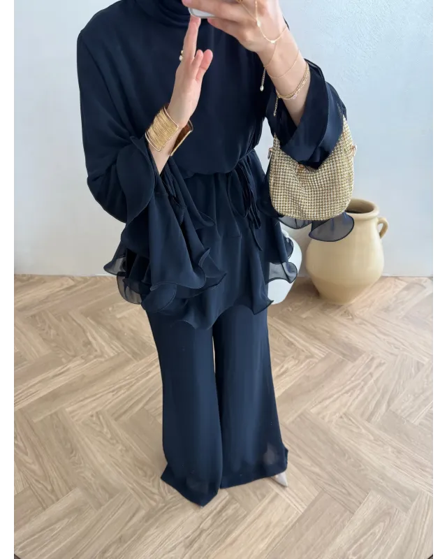 Navy Blue Layered Chiffon Set