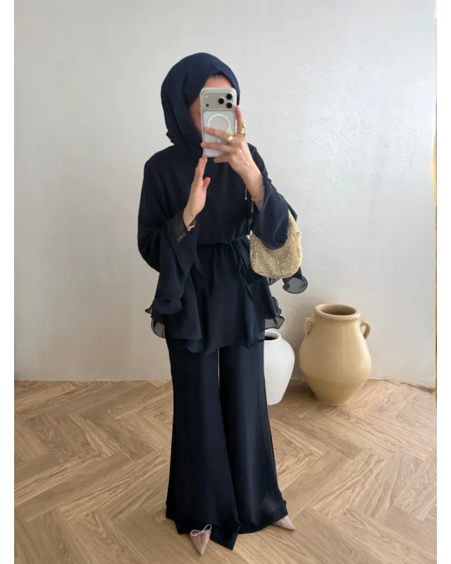 Navy Blue Layered Chiffon Set