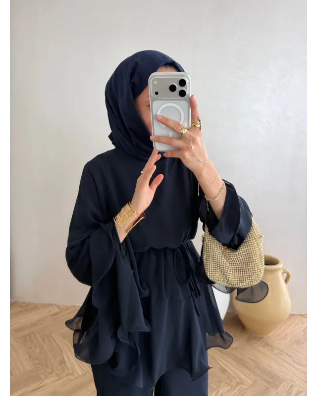 Navy Blue Layered Chiffon Set