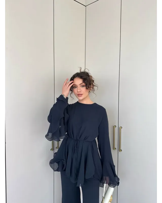 Navy Blue Layered Chiffon Set