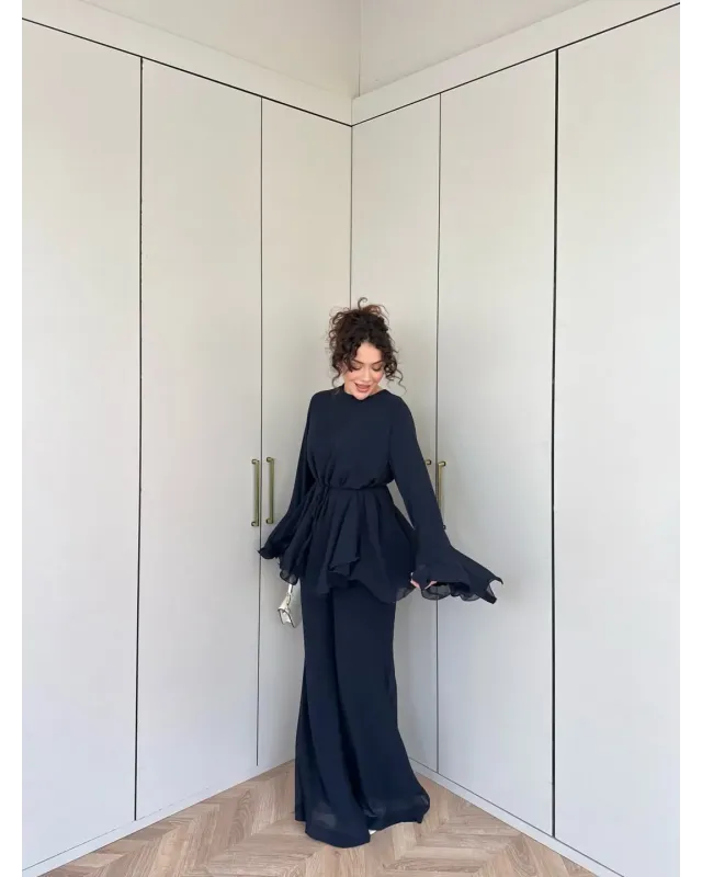 Navy Blue Layered Chiffon Set