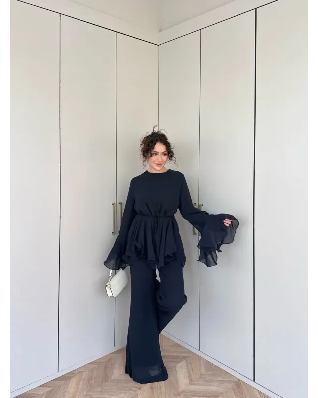 Navy Blue Layered Chiffon Set