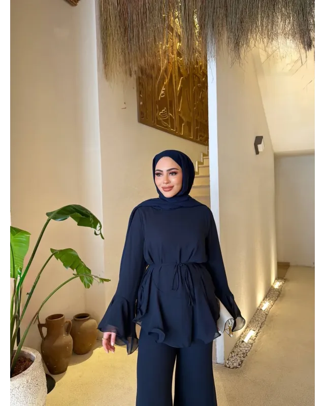 Navy Blue Layered Chiffon Set