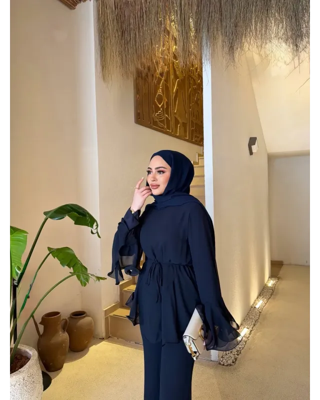 Navy Blue Layered Chiffon Set