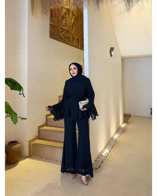 Navy Blue Layered Chiffon Set