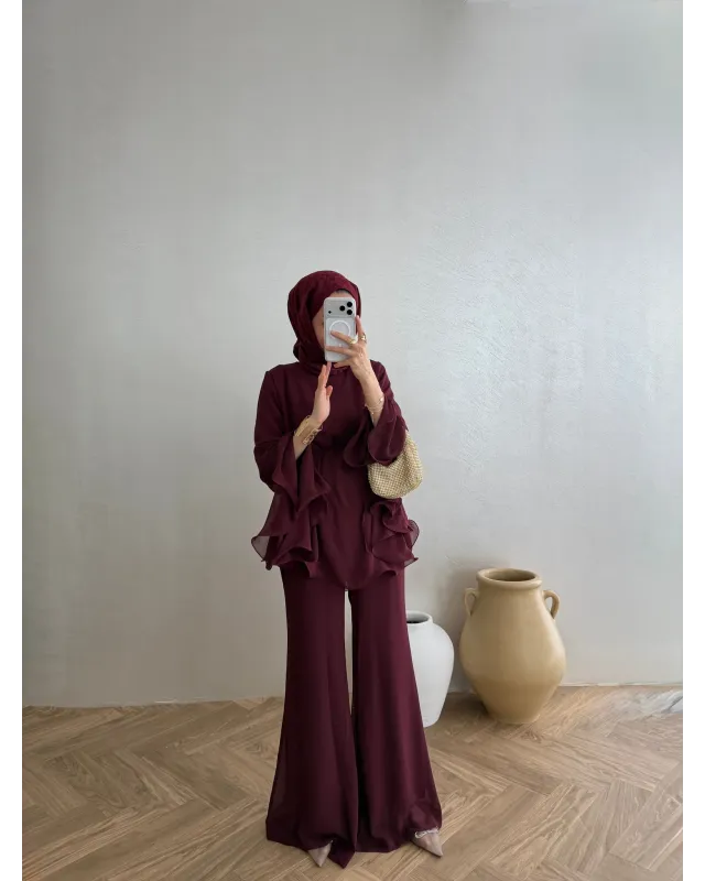 Burgundy Layered Chiffon Set