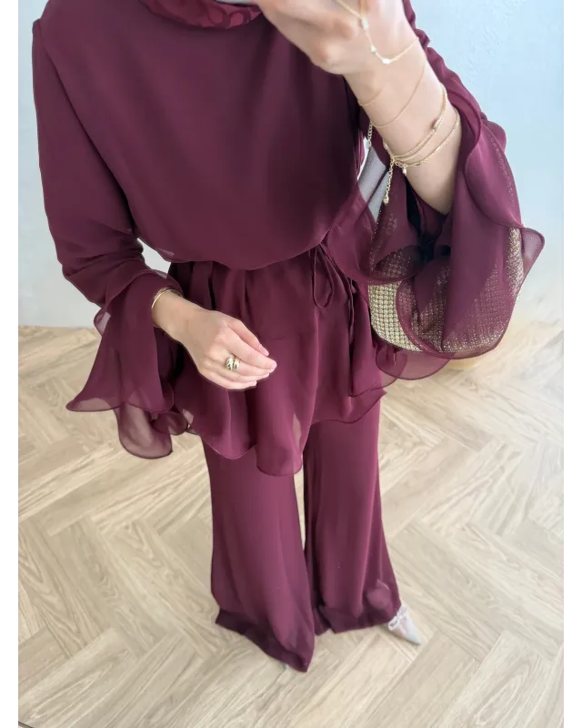 Burgundy Layered Chiffon Set