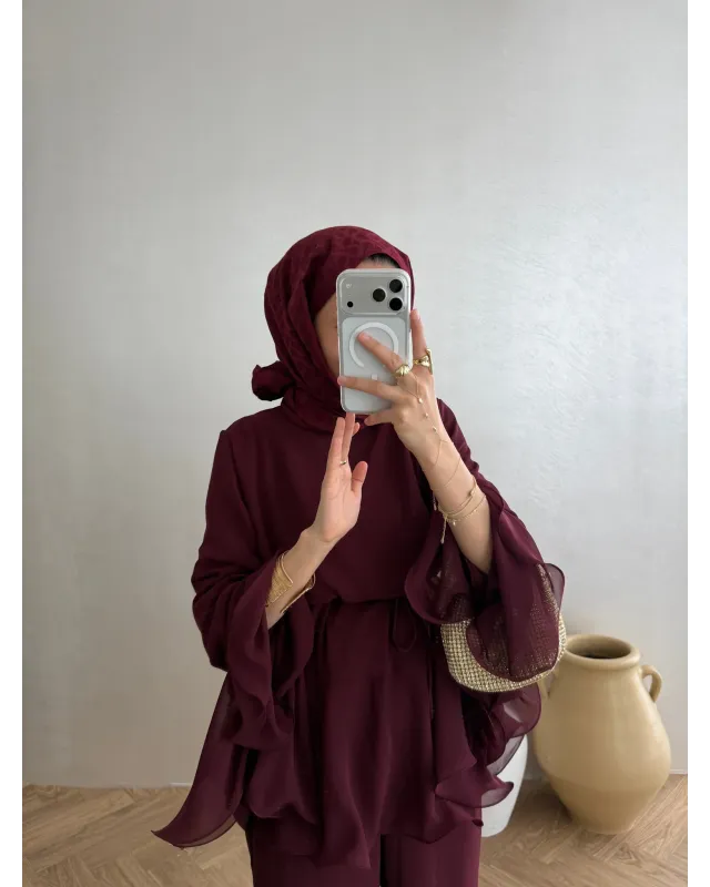 Burgundy Layered Chiffon Set