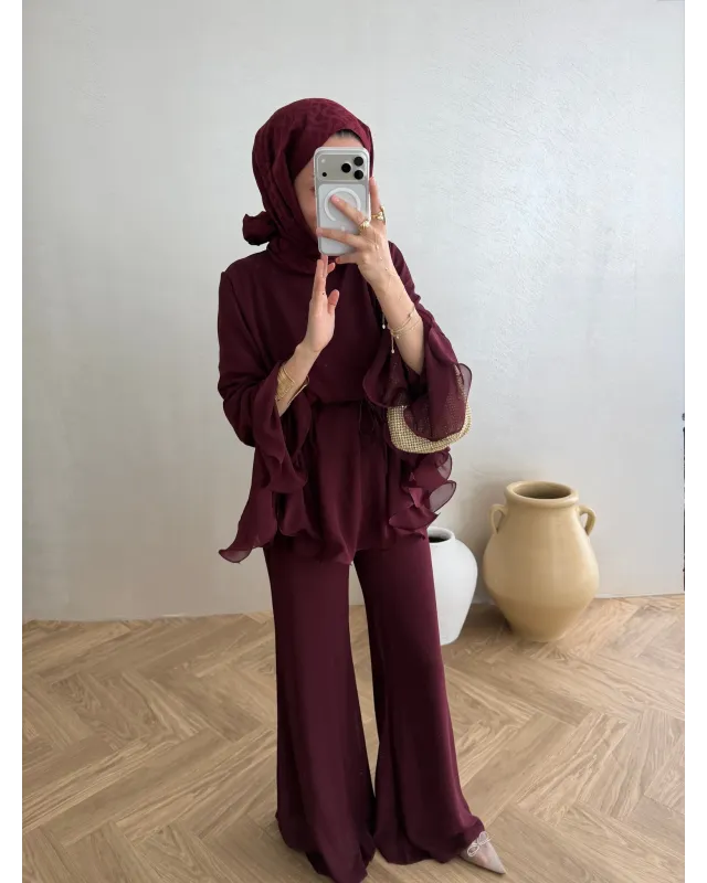 Burgundy Layered Chiffon Set