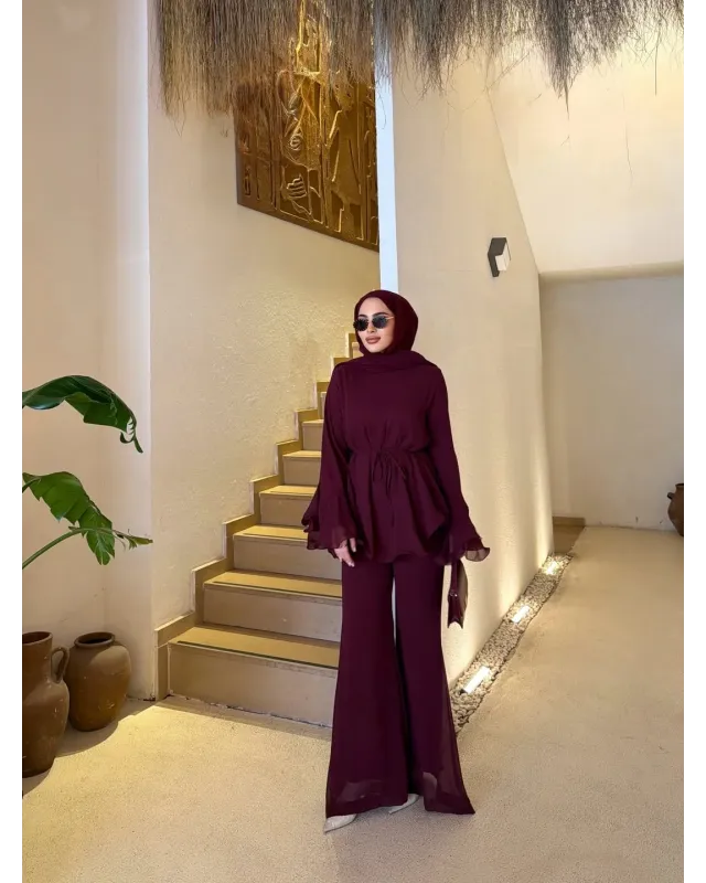 Burgundy Layered Chiffon Set