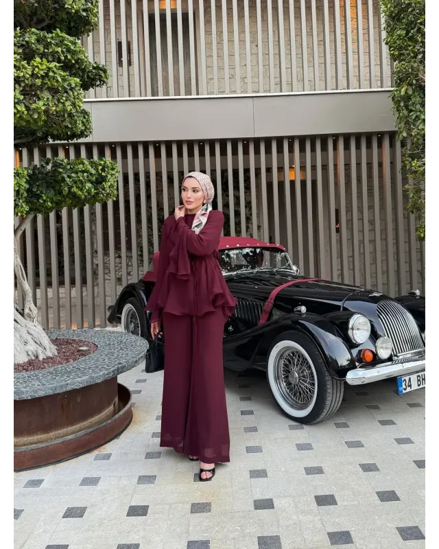 Burgundy Layered Chiffon Set