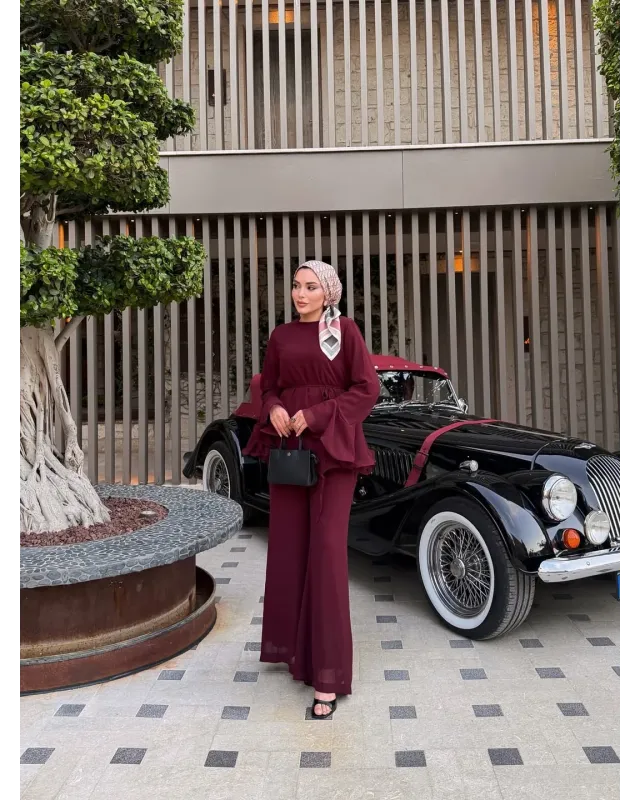 Burgundy Layered Chiffon Set