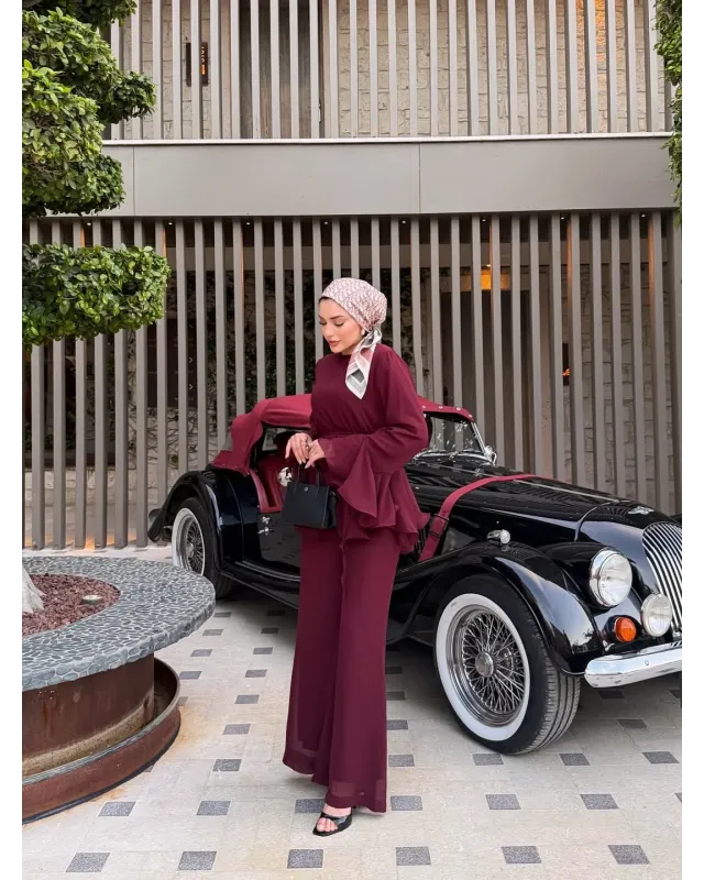 Burgundy Layered Chiffon Set
