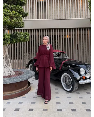 Burgundy Layered Chiffon Set