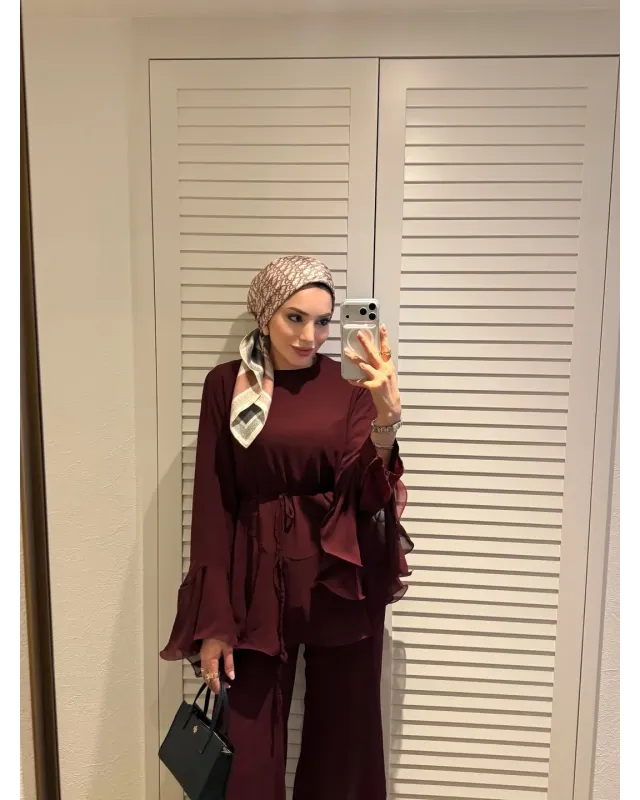 Burgundy Layered Chiffon Set