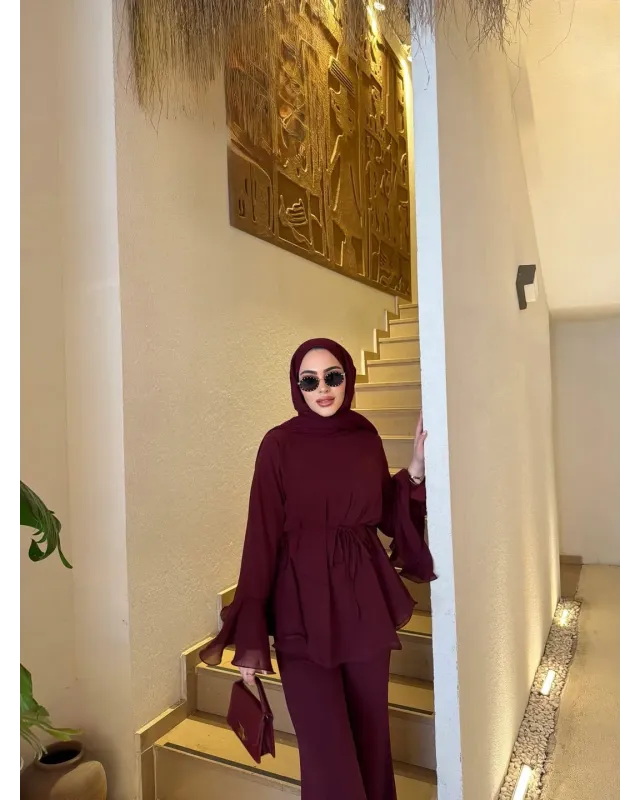 Burgundy Layered Chiffon Set