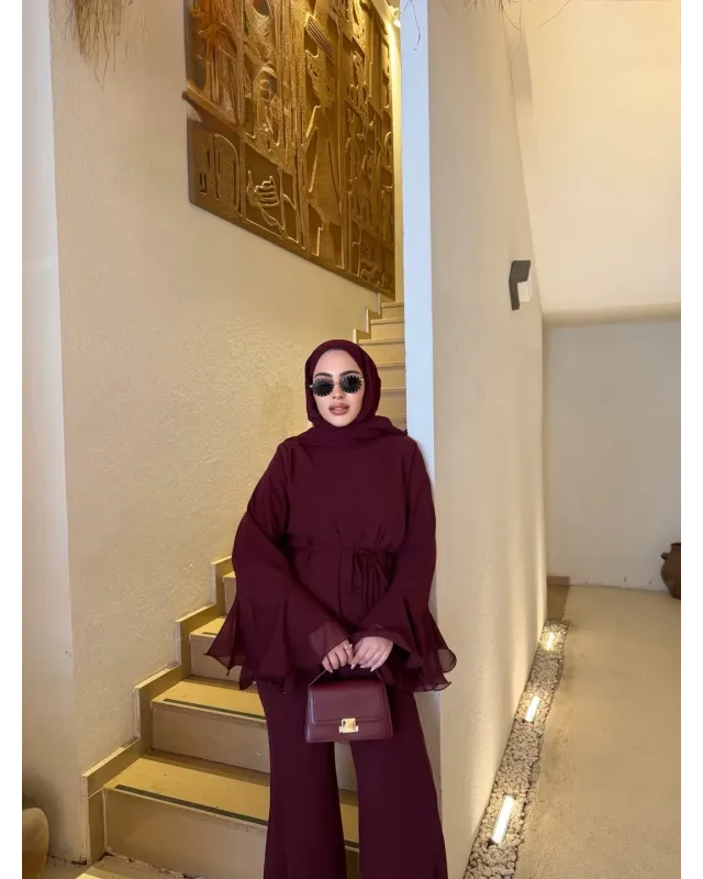 Burgundy Layered Chiffon Set