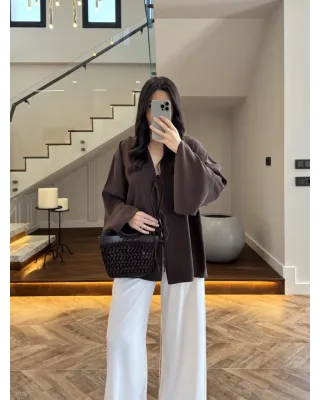 Coffee Front-Tie Kimono