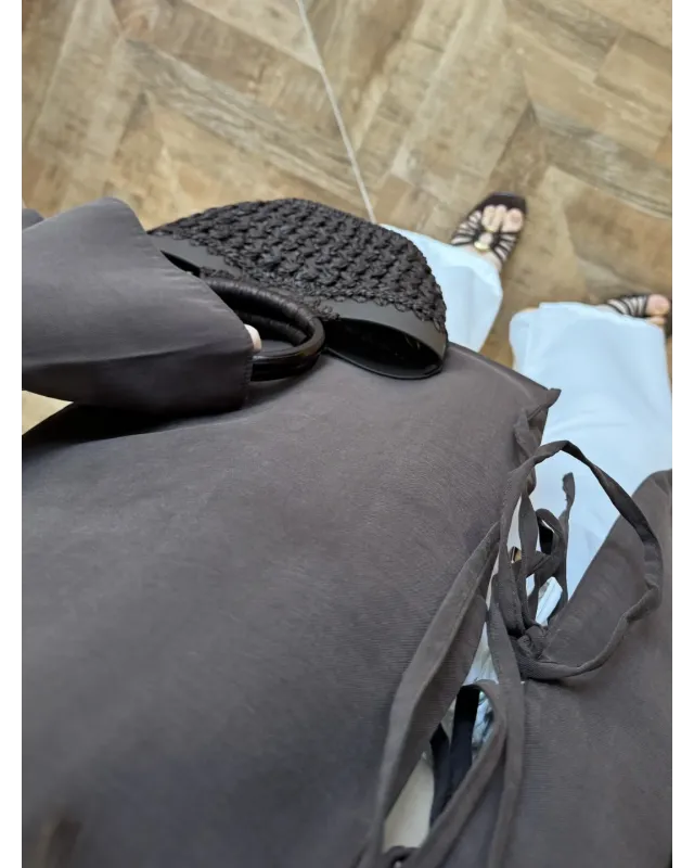 Coffee Front-Tie Kimono
