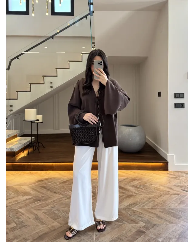 Coffee Front-Tie Kimono