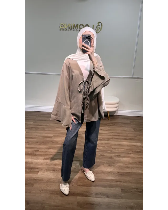 Olive Khaki Front-Tie Kimono