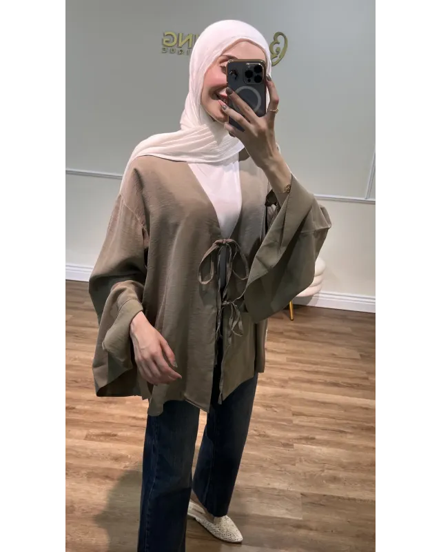 Olive Khaki Front-Tie Kimono