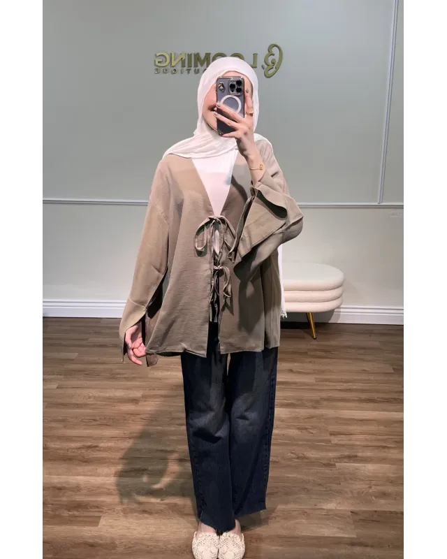 Olive Khaki Front-Tie Kimono