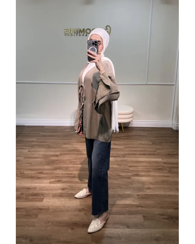 Olive Khaki Front-Tie Kimono
