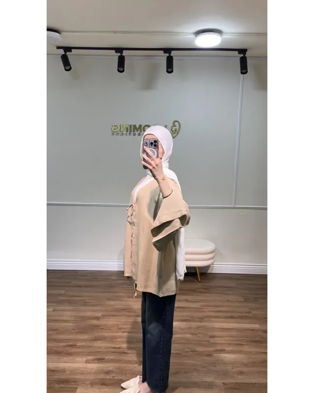 Beige Front-Tie Kimono