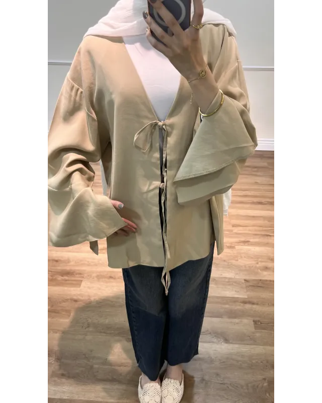 Beige Front-Tie Kimono