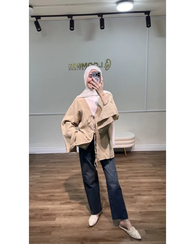 Beige Front-Tie Kimono