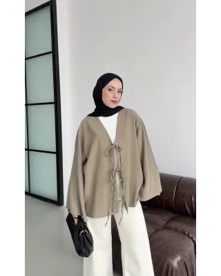 Beige Front-Tie Kimono