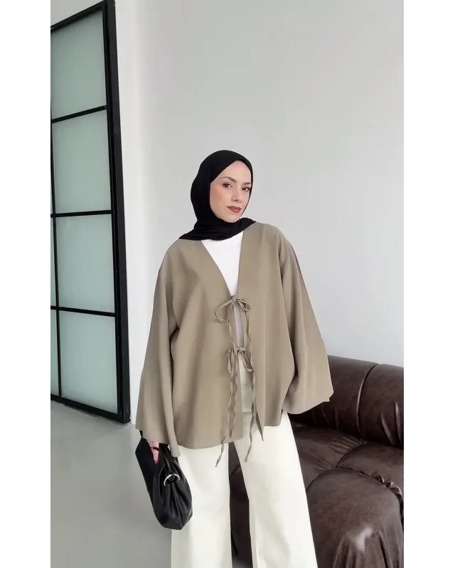 Beige Front-Tie Kimono