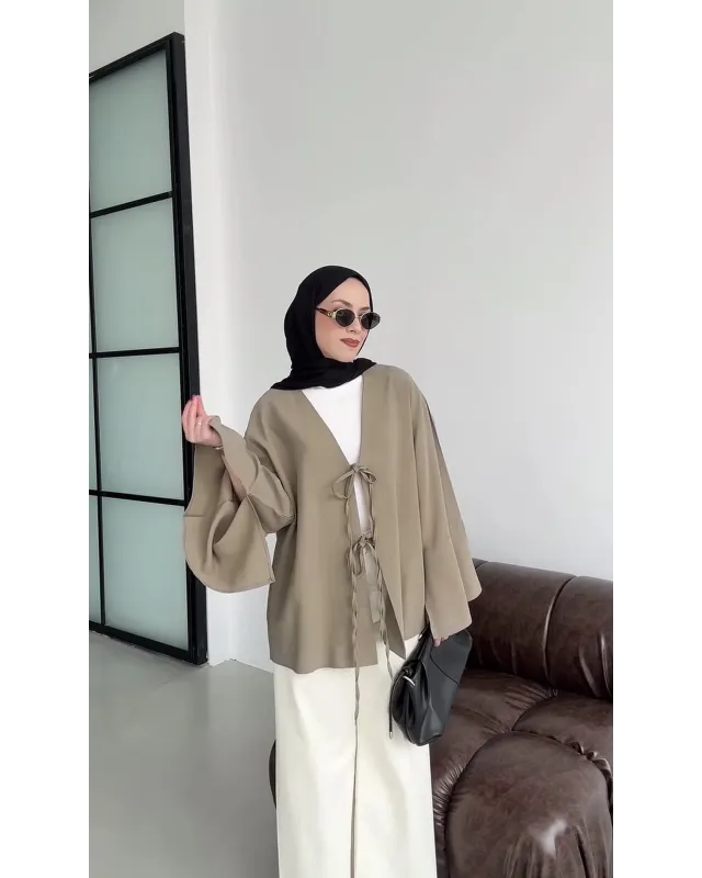 Beige Front-Tie Kimono