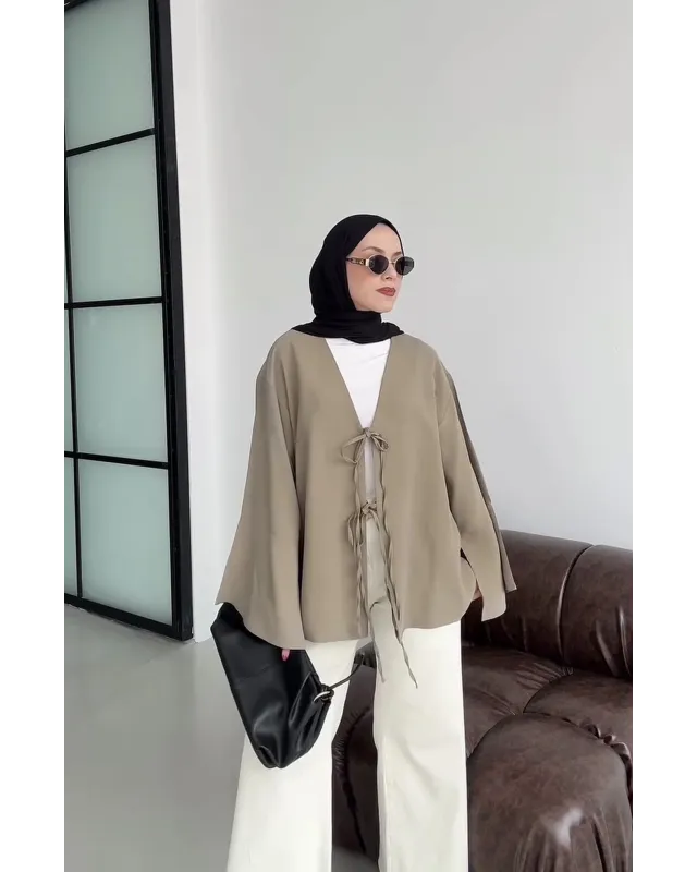 Beige Front-Tie Kimono