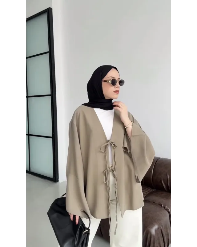 Beige Front-Tie Kimono