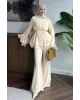 Beige  Layered Chiffon Set - بدون حزام