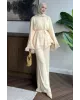 Beige  Layered Chiffon Set - بدون حزام