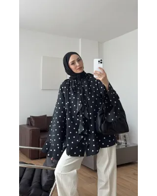 Black Polka Dot Shirt with Ruffle Details
