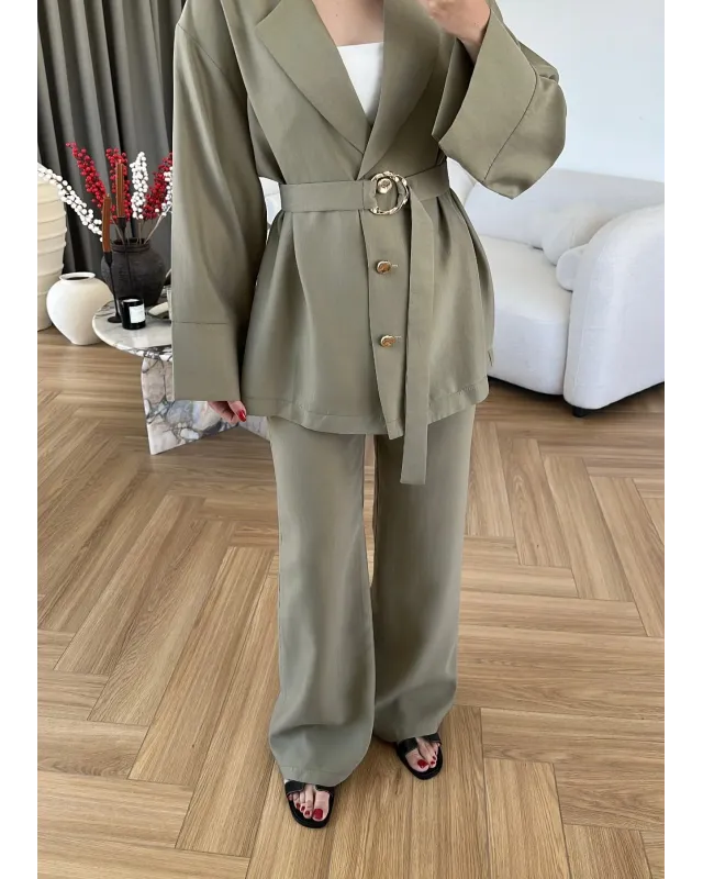 Two-Piece Set with Clip Detail - Olive Green