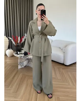 Two-Piece Set with Clip Detail - Olive Green