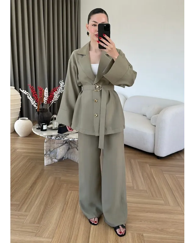 Two-Piece Set with Clip Detail - Olive Green