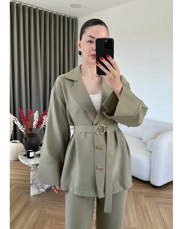 Two-Piece Set with Clip Detail - Olive Green