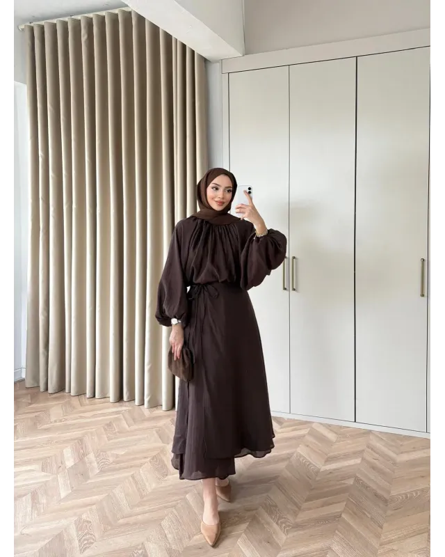 Elegant Eid Statement Skirt Set – Brown