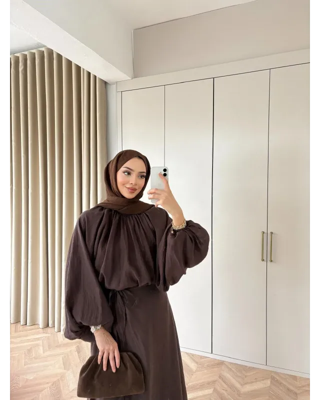 Elegant Eid Statement Skirt Set – Brown