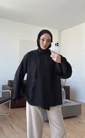 Black Asymmetric Cut Blouse